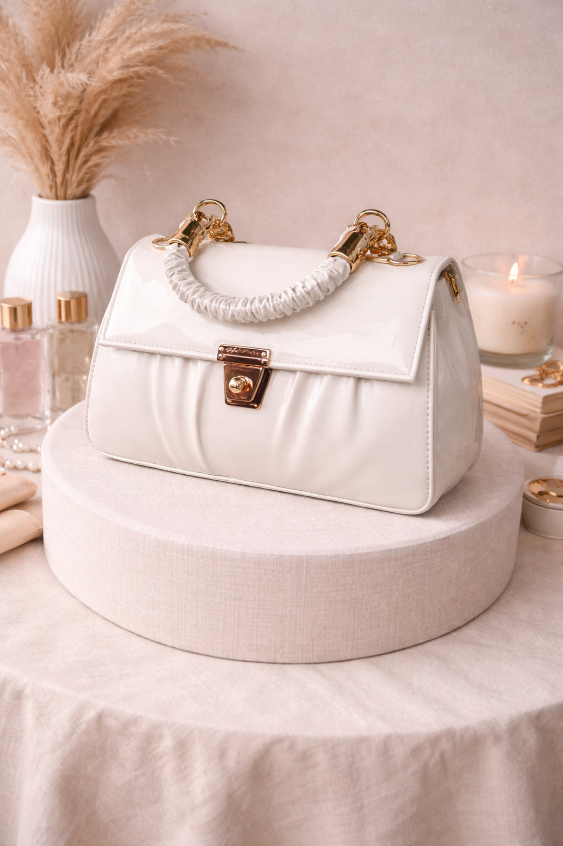 Luxury White Patent Leather Style Shoulder Bag
