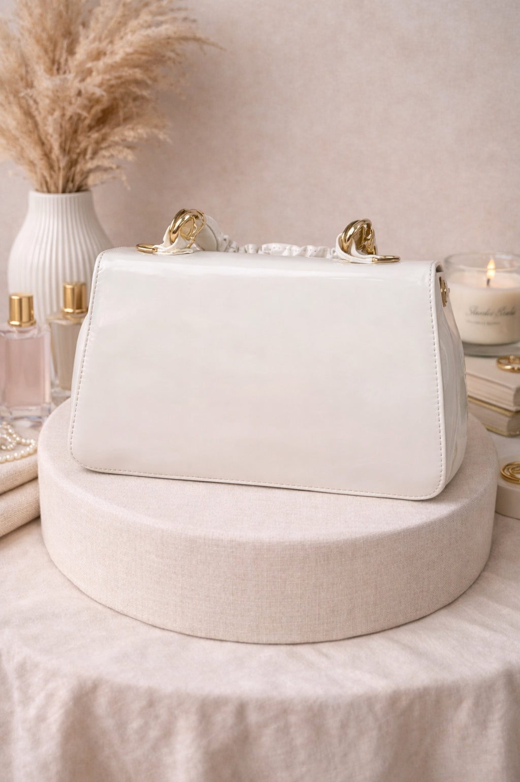Luxury White Patent Leather Style Shoulder Bag