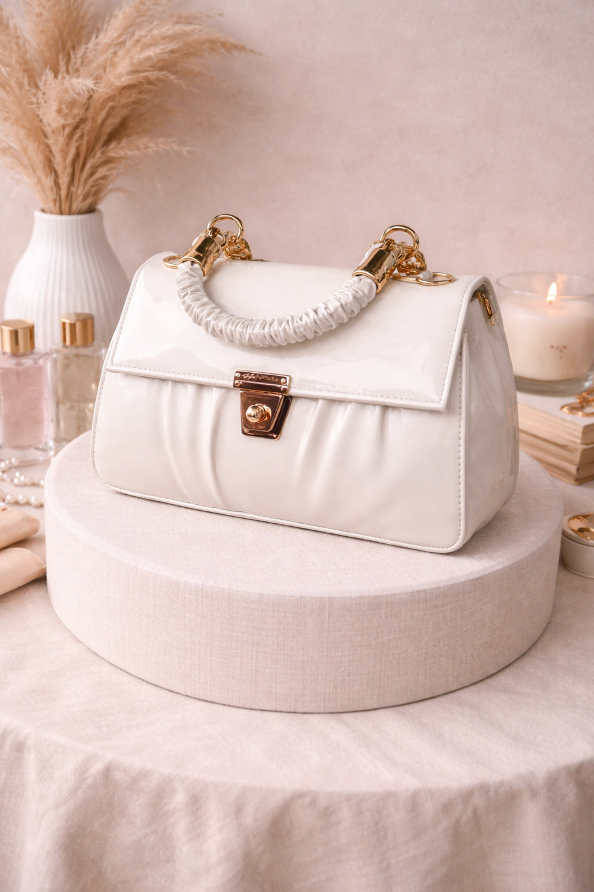 Luxury White Patent Leather Style Shoulder Bag