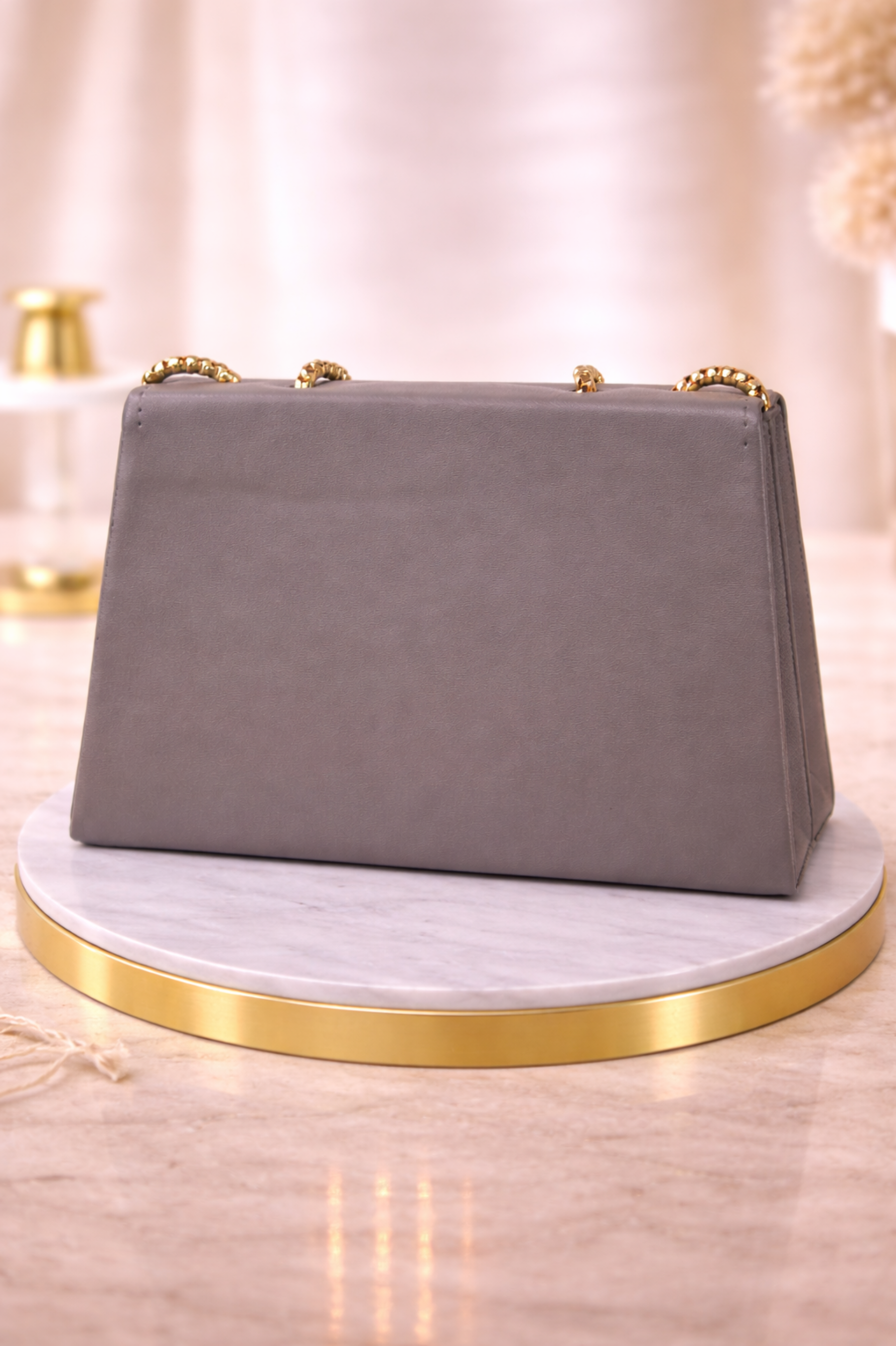 Women Grey Solid Structured Sling Bag with Gold Chain Strap