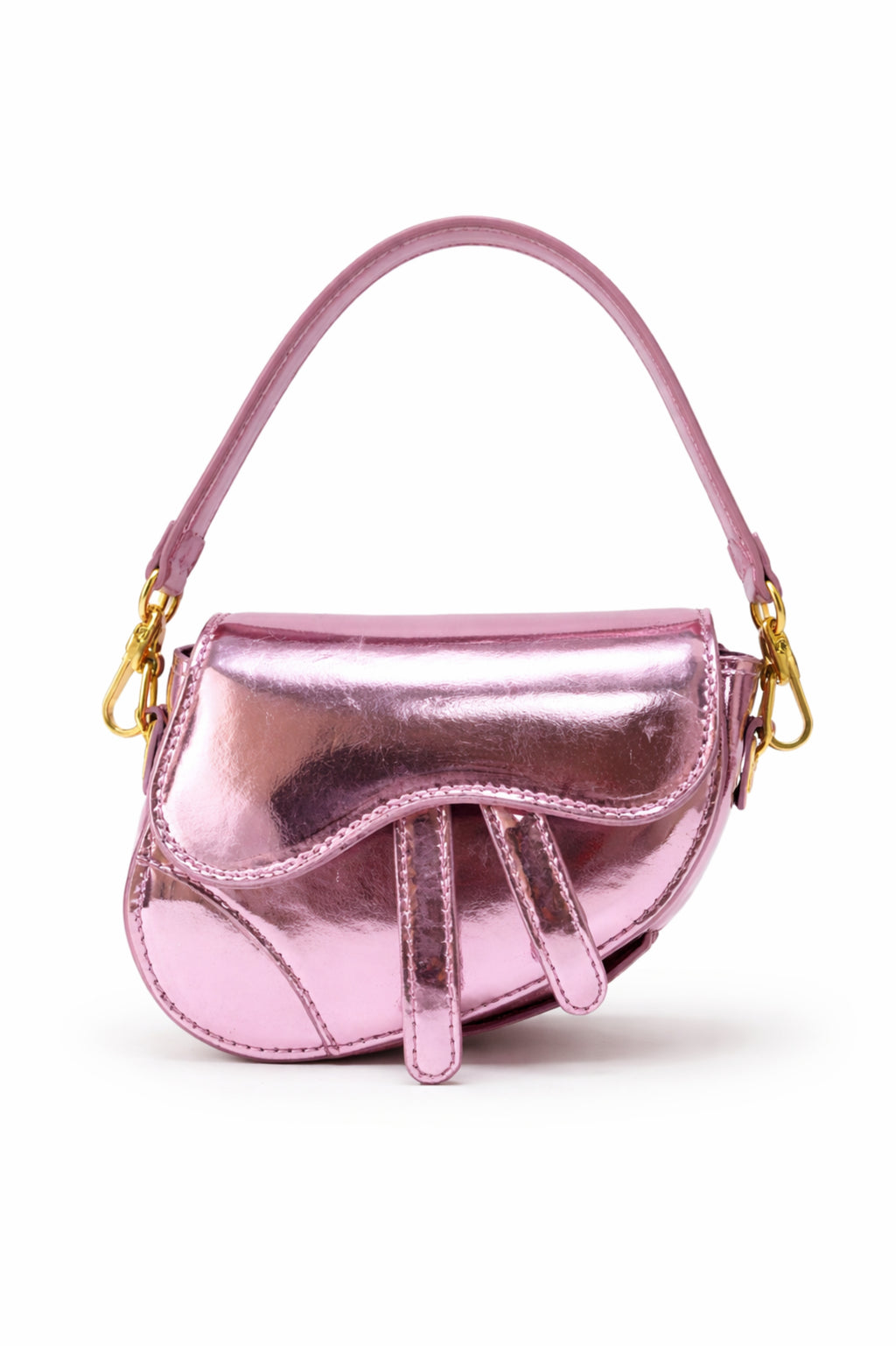 Women Metallic Pink Structured Mini Shoulder Sling Bag