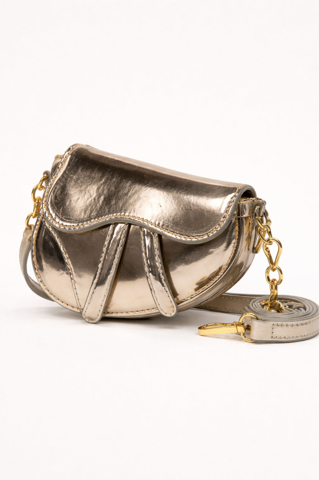 Women Metallic Pink Structured Mini Shoulder Sling Bag - Golden