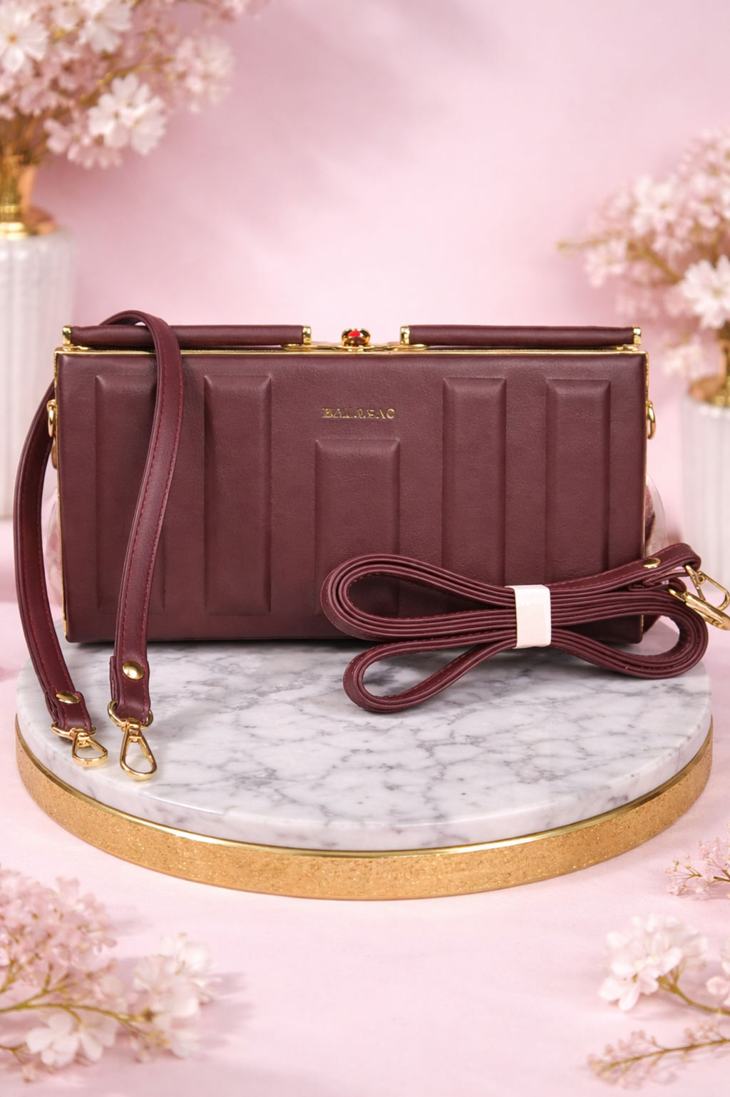 Luxury Wine Red Hard Case Evening Shoulder Bag