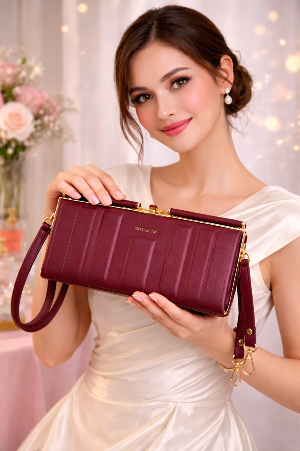 Luxury Wine Red Hard Case Evening Shoulder Bag