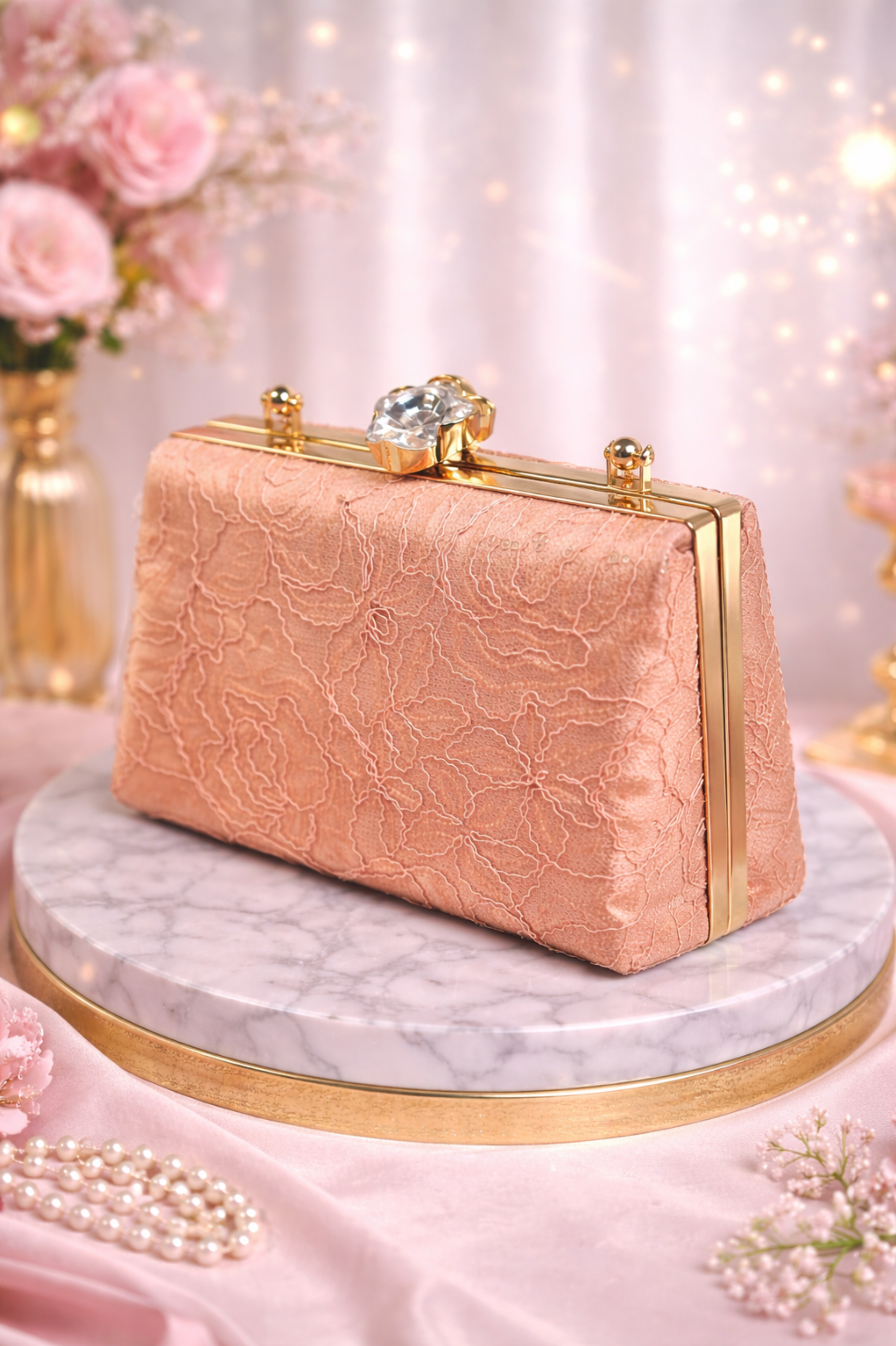 Elegant Gold Floral Embroidered Evening Clutch for Women
