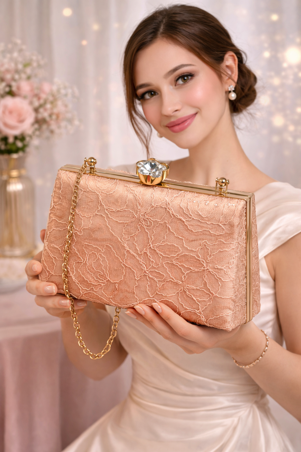 Elegant Gold Floral Embroidered Evening Clutch for Women
