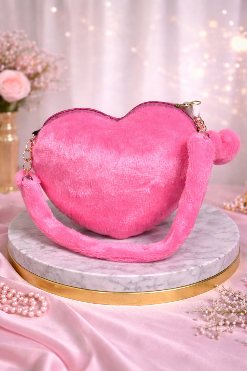 Blush Heart Plush Handbag