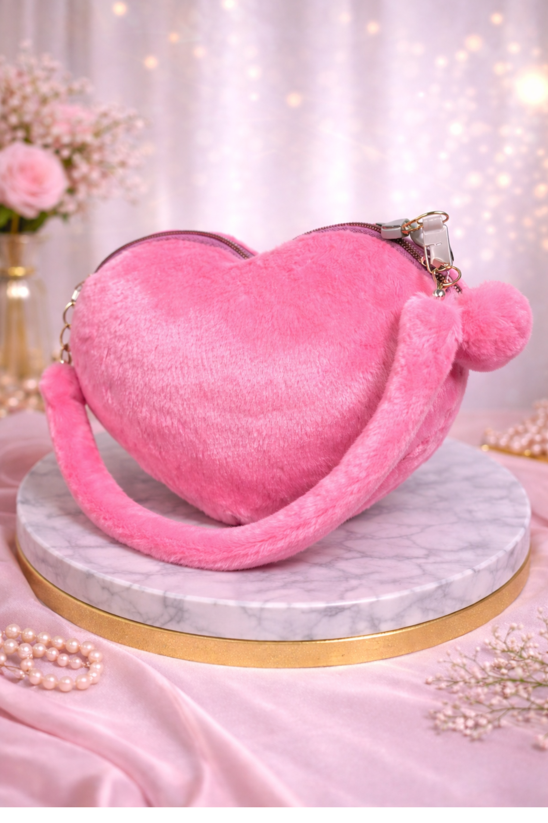 Blush Heart Plush Handbag