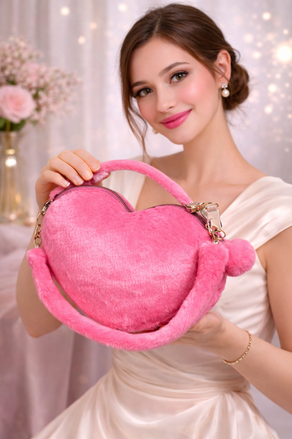 Blush Heart Plush Handbag