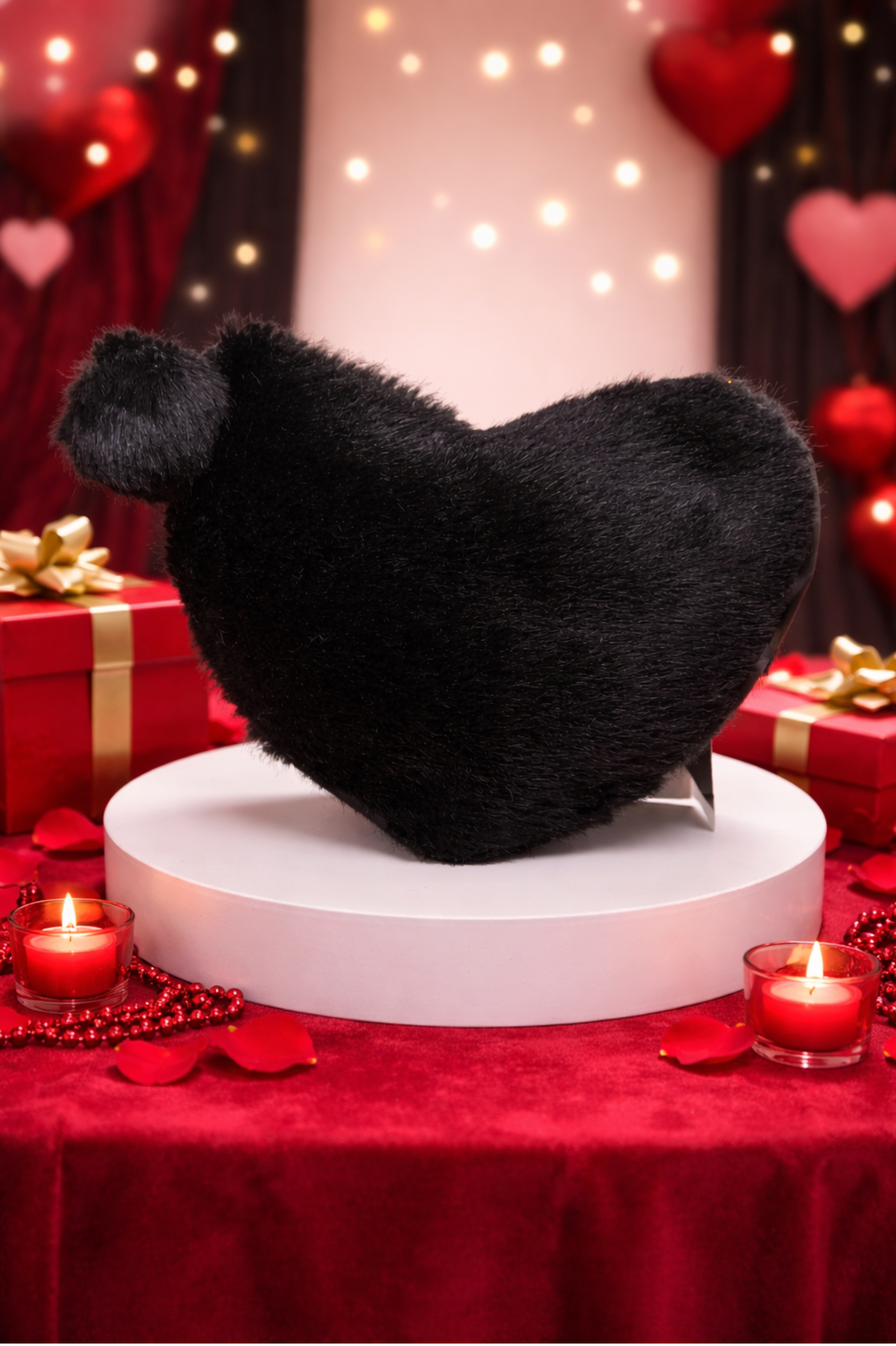 Blush Heart Plush  Black Handbag