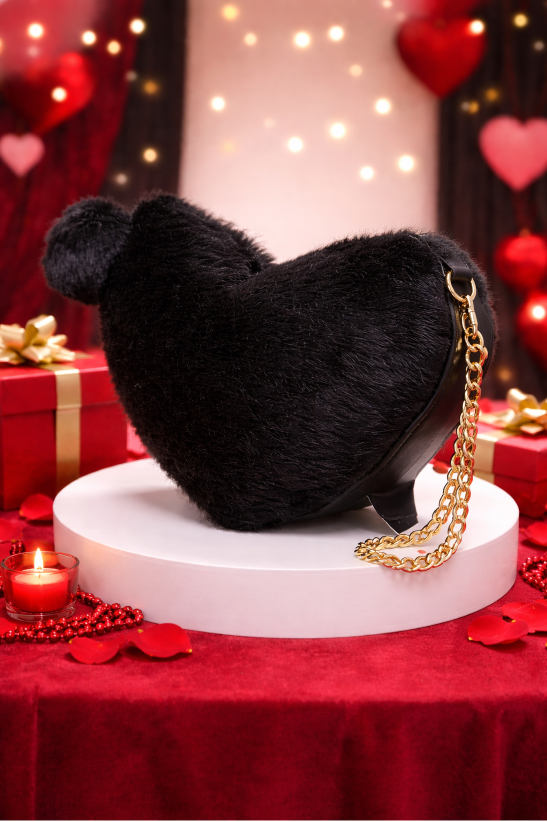 Blush Heart Plush  Black Handbag