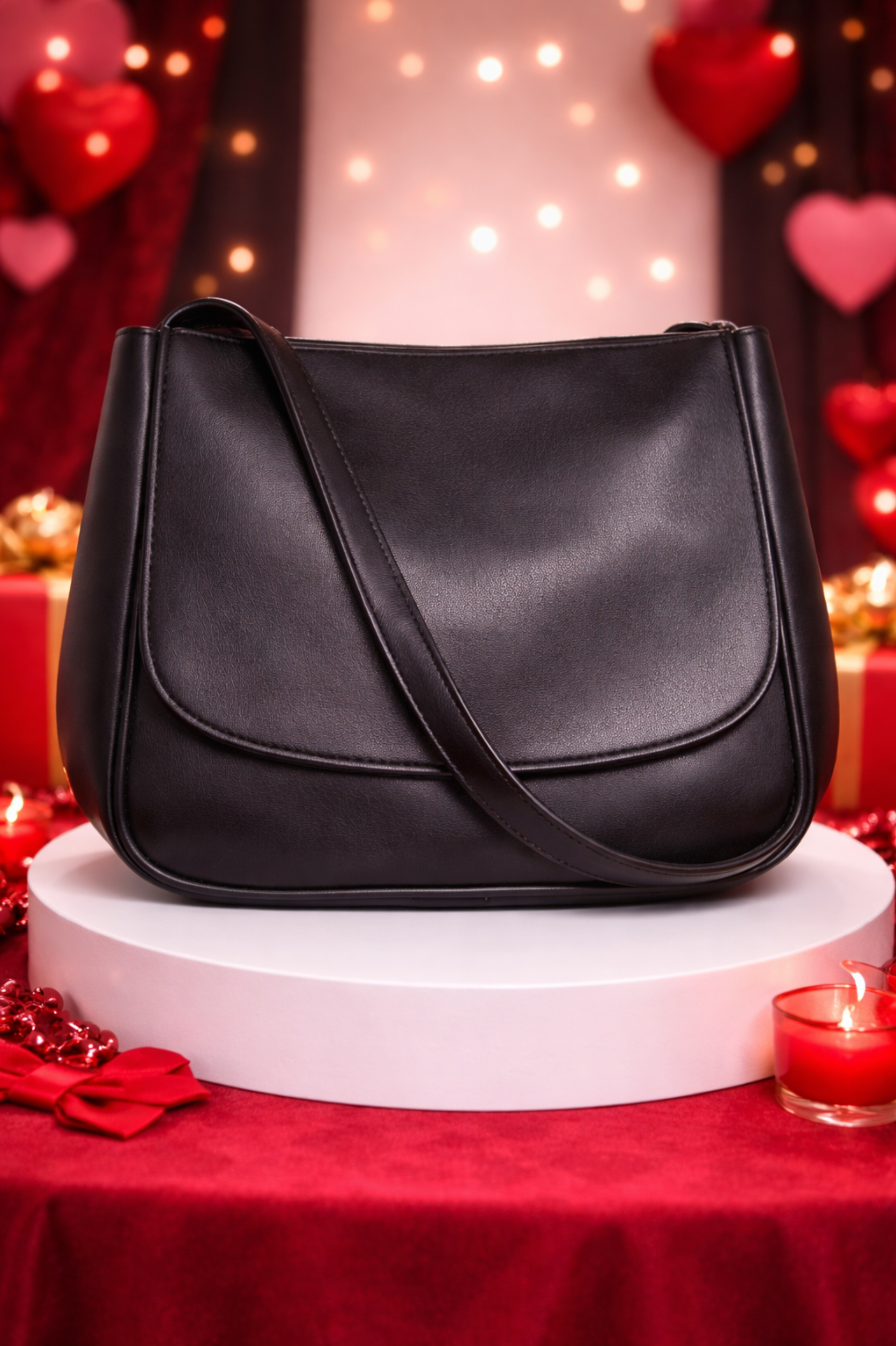 Classic Black Leather Shoulder Bag for Women – Stylish Everyday Handbag with Long Strap