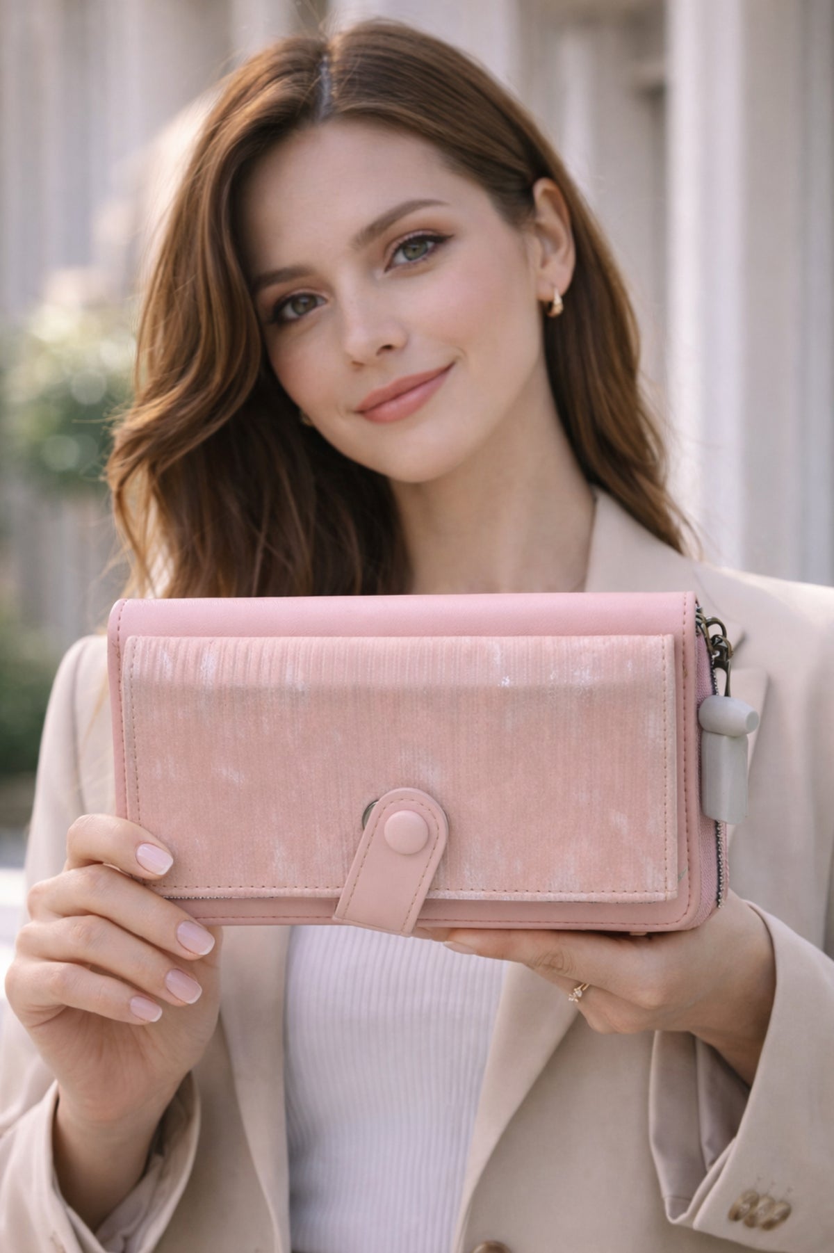 Women Blush Pink Textured Flap Wallet | Fairytales Casa