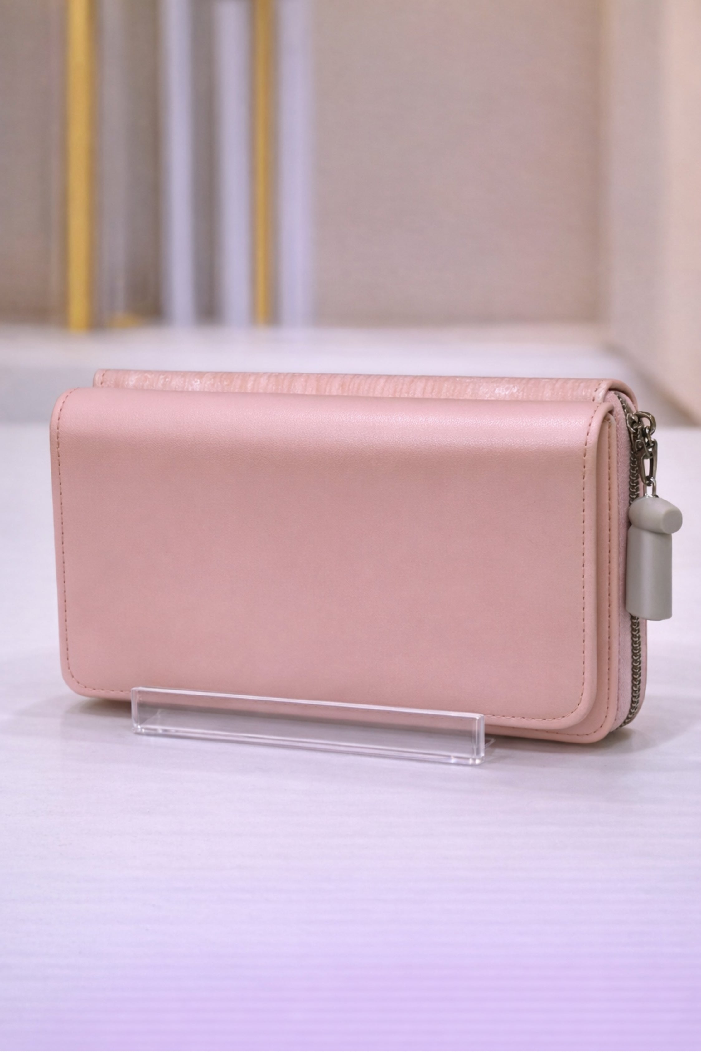 Women Blush Pink Textured Flap Wallet with Snap Button Closure