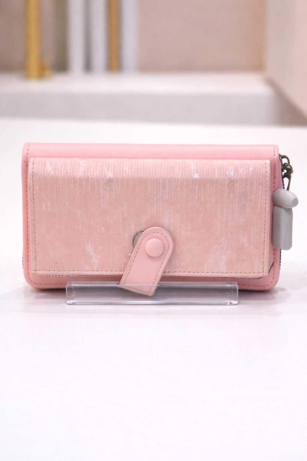 Women Blush Pink Textured Flap Wallet with Snap Button Closure