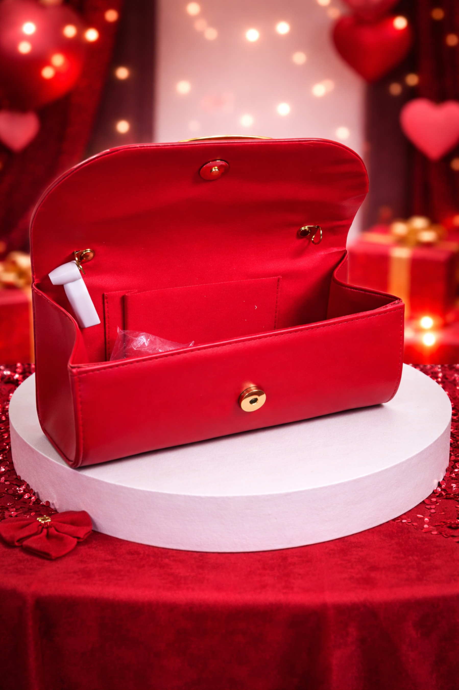 Elegant Red Evening Clutch with Statement Metal Ring Handle