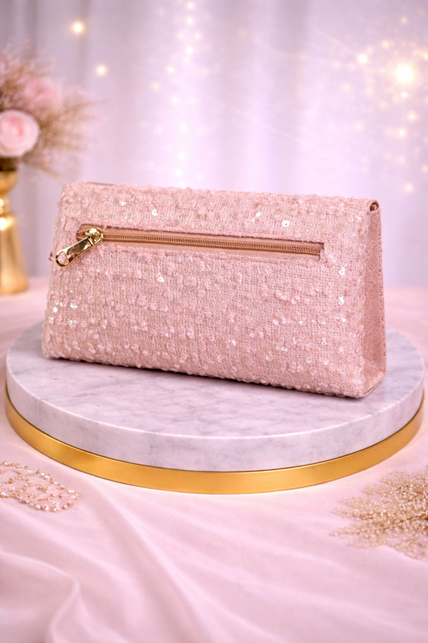 Luxury Rose Gold Stone Studded Party Clutch for Women