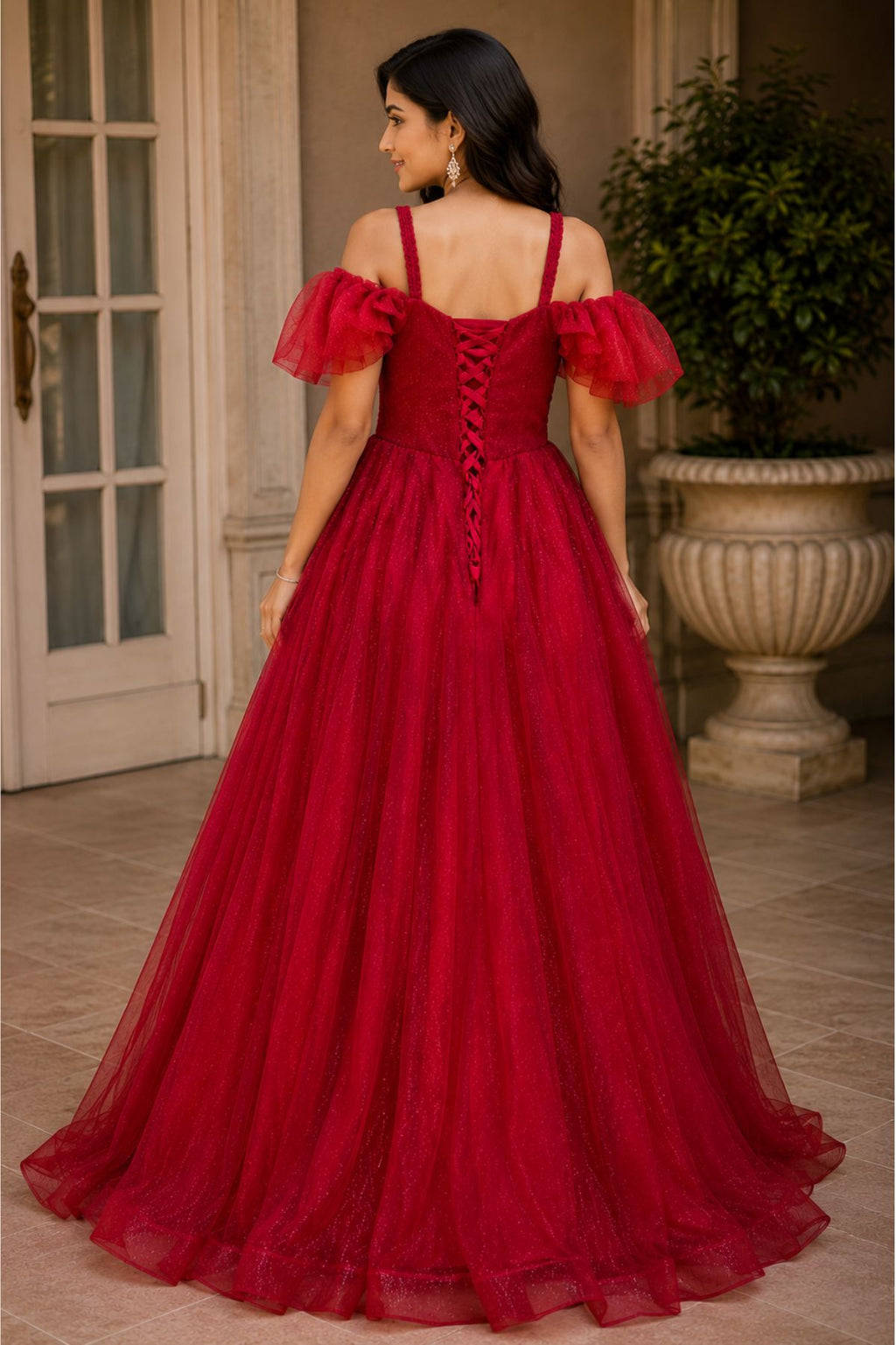 Red Sequins Embroidered Bridal Gown