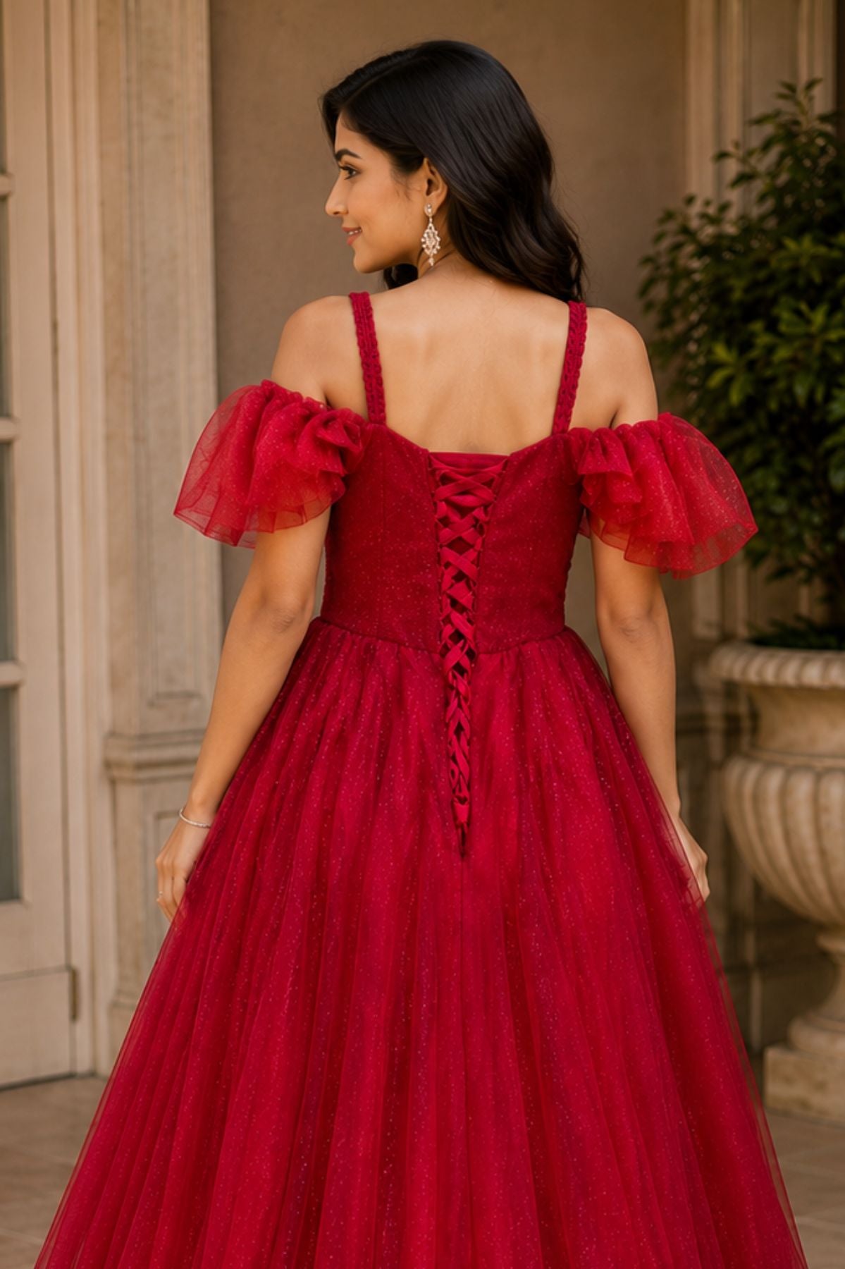 Red Sequins Embroidered Bridal Gown