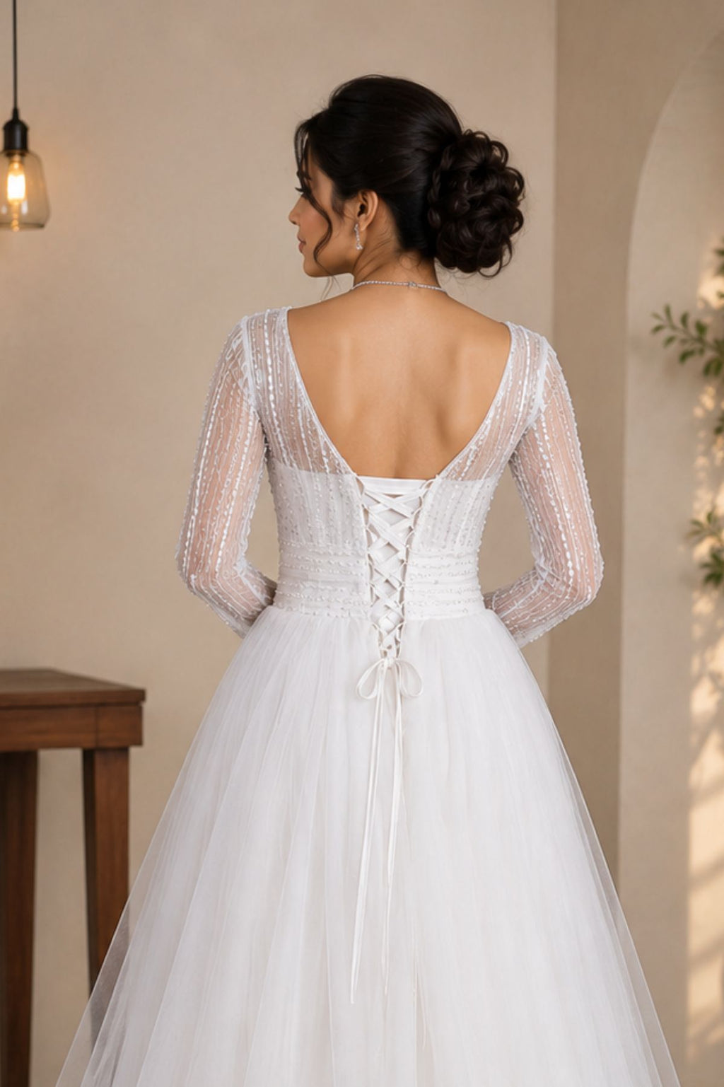 White Floral V-Neck Bridal Gown