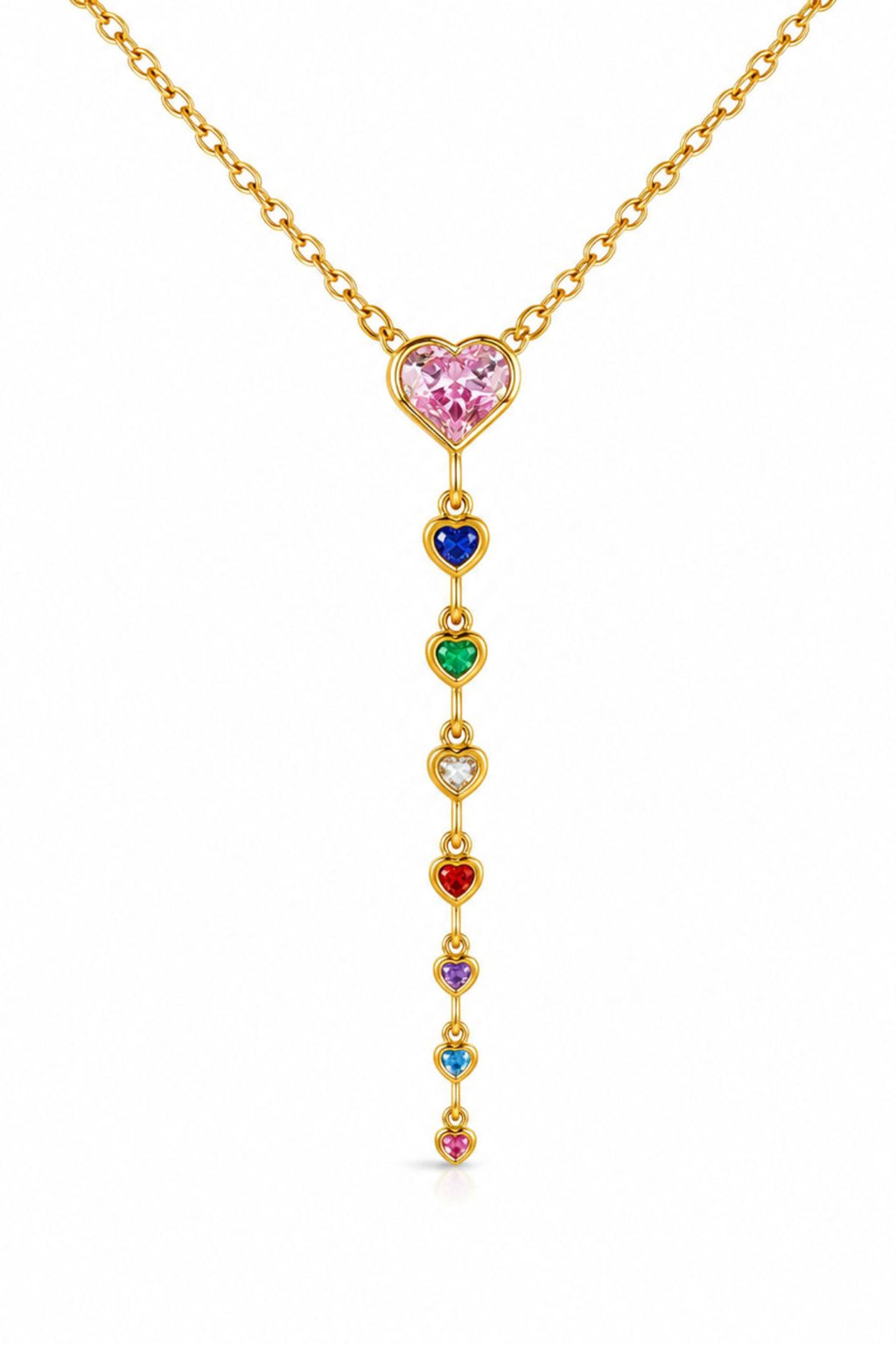 Gold Heart Stone Drop Pendant Chain