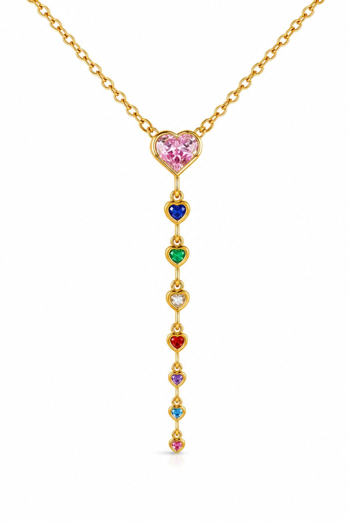 Gold Heart Stone Drop Pendant Chain