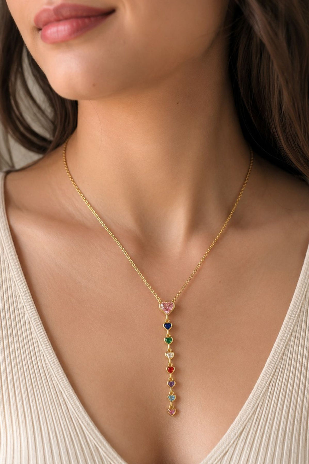 Gold Heart Stone Drop Pendant Chain