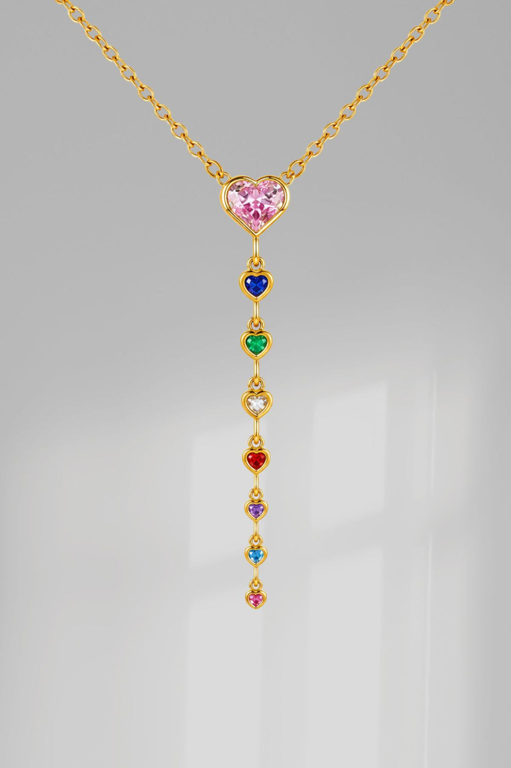 Gold Heart Stone Drop Pendant Chain