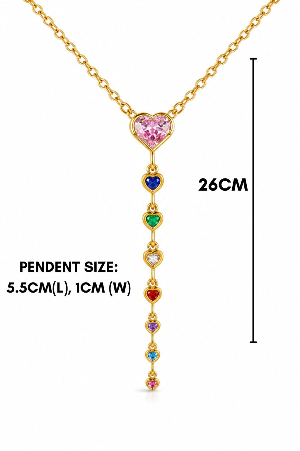Gold Heart Stone Drop Pendant Chain