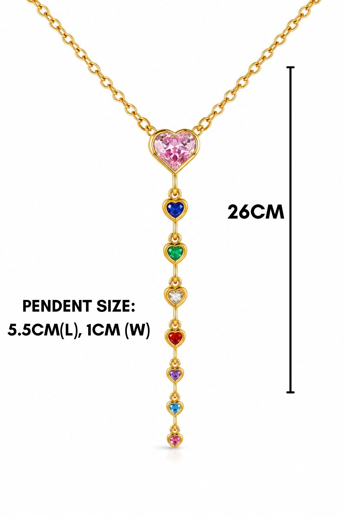 Gold Heart Stone Drop Pendant Chain