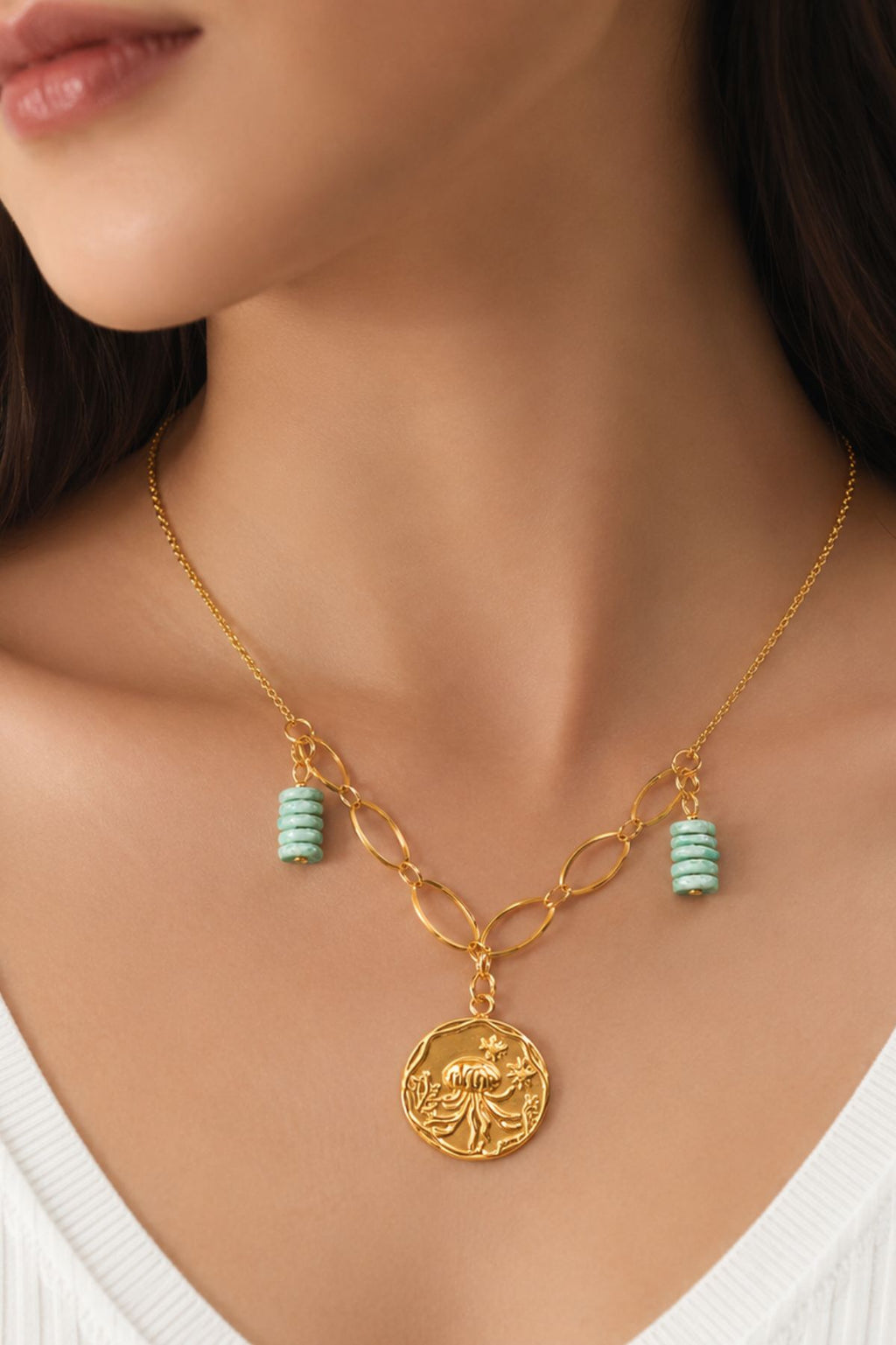 Gold Coin Style Charm Pendant Chain