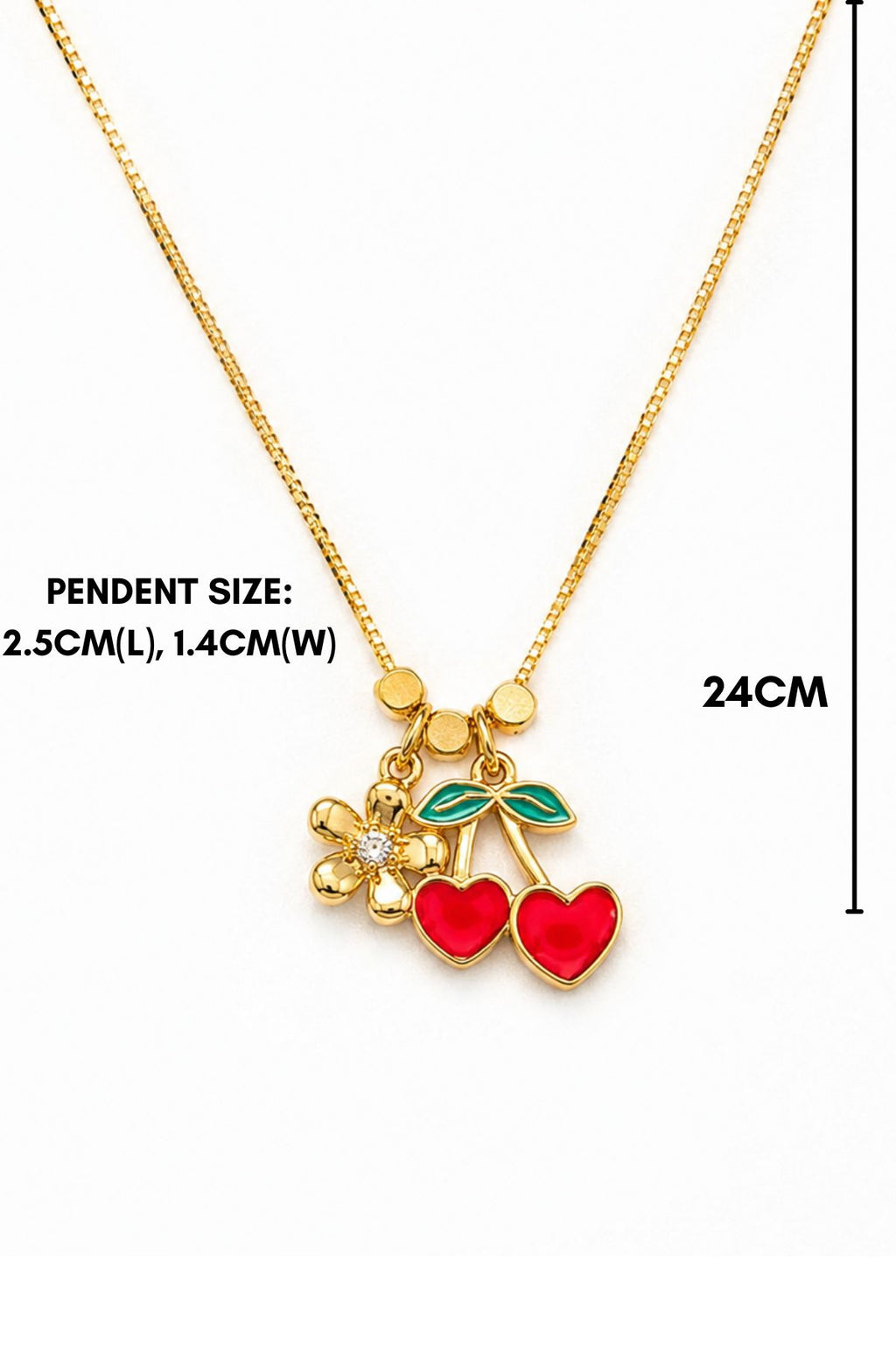 Gold Cherry Pendant & Flower Charm Chain