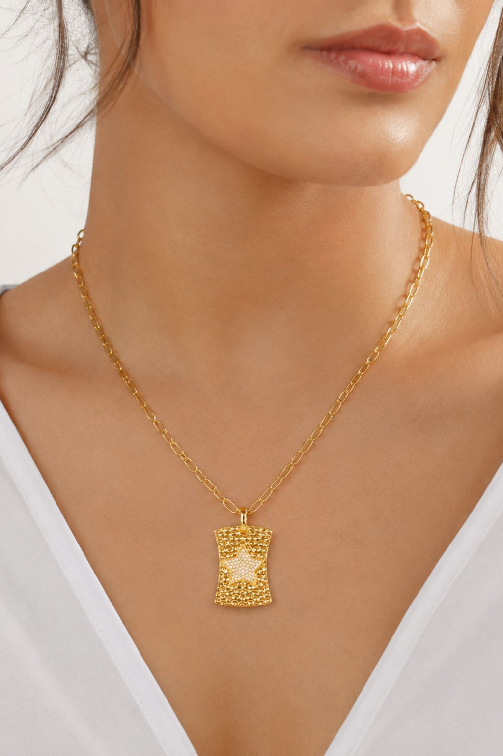 Clear Stone Star Rectangular Pendant Chain