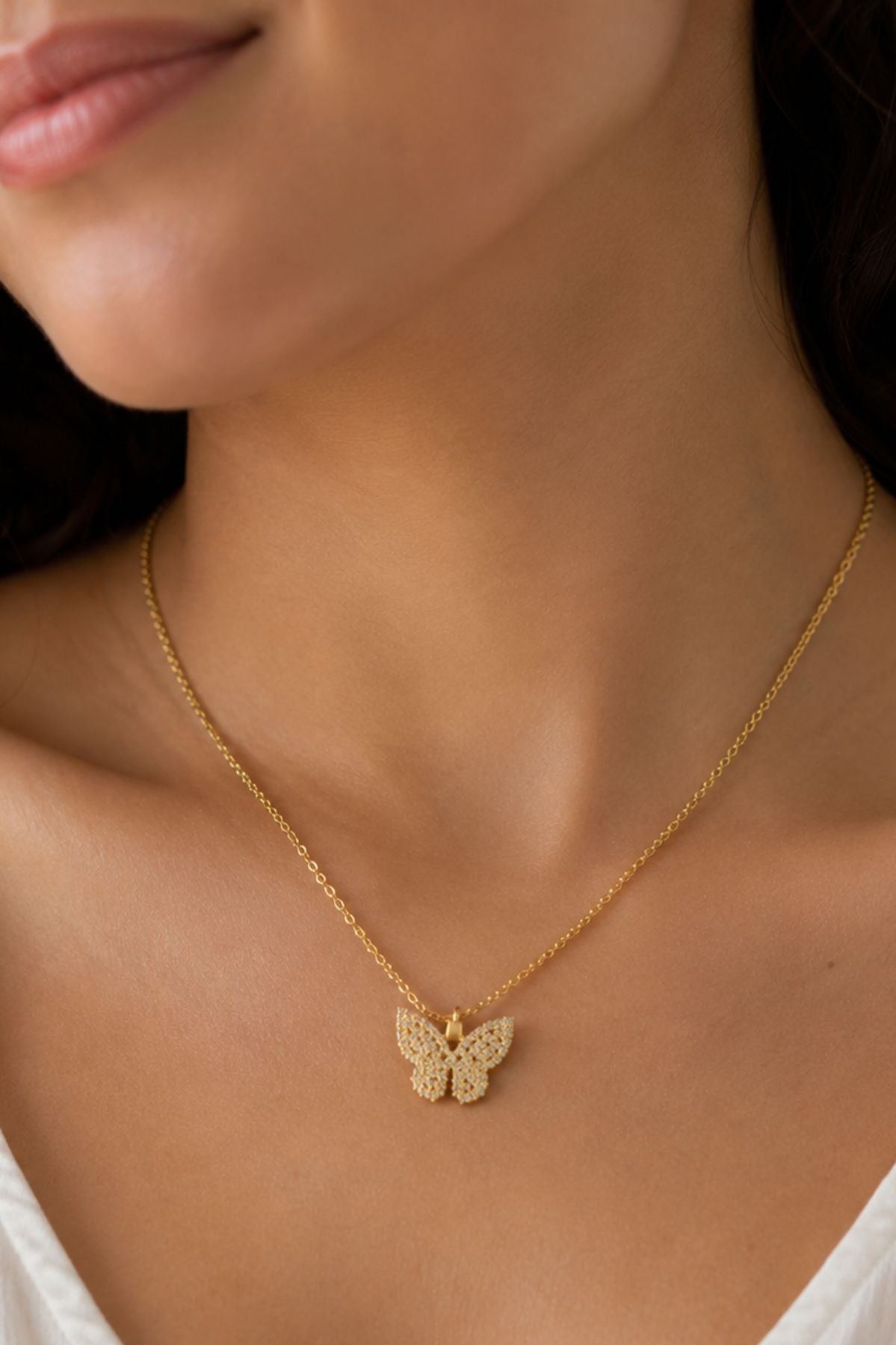 Gold Rhinestone Butterfly Pendant Chain