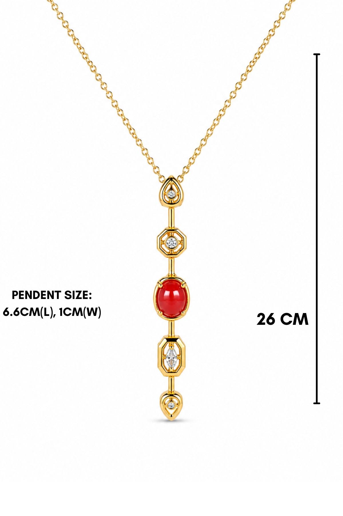 Gold Necklace with Red & Clear Gemstone Accents