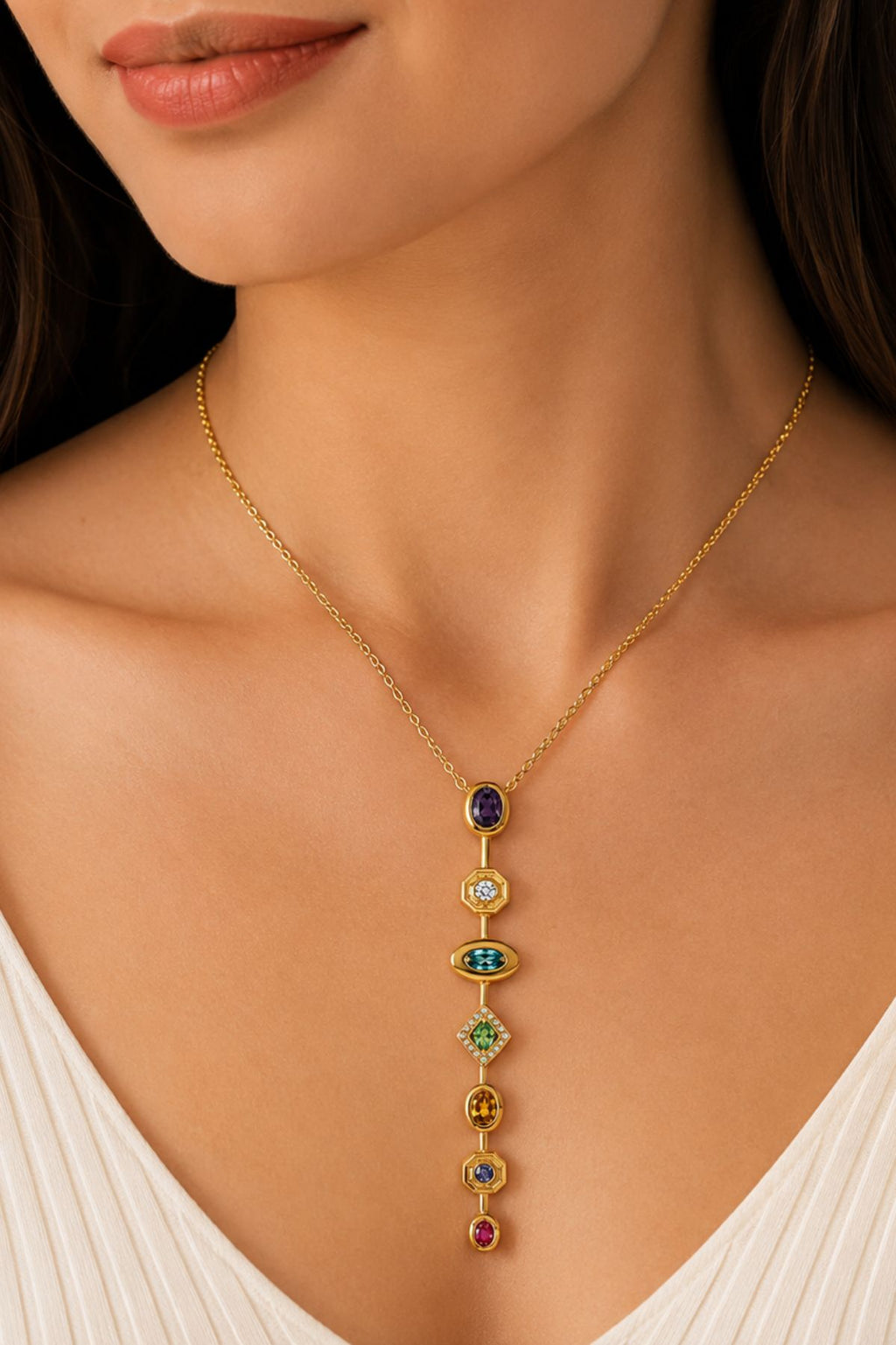 Gold Stones Studded Statement Chain