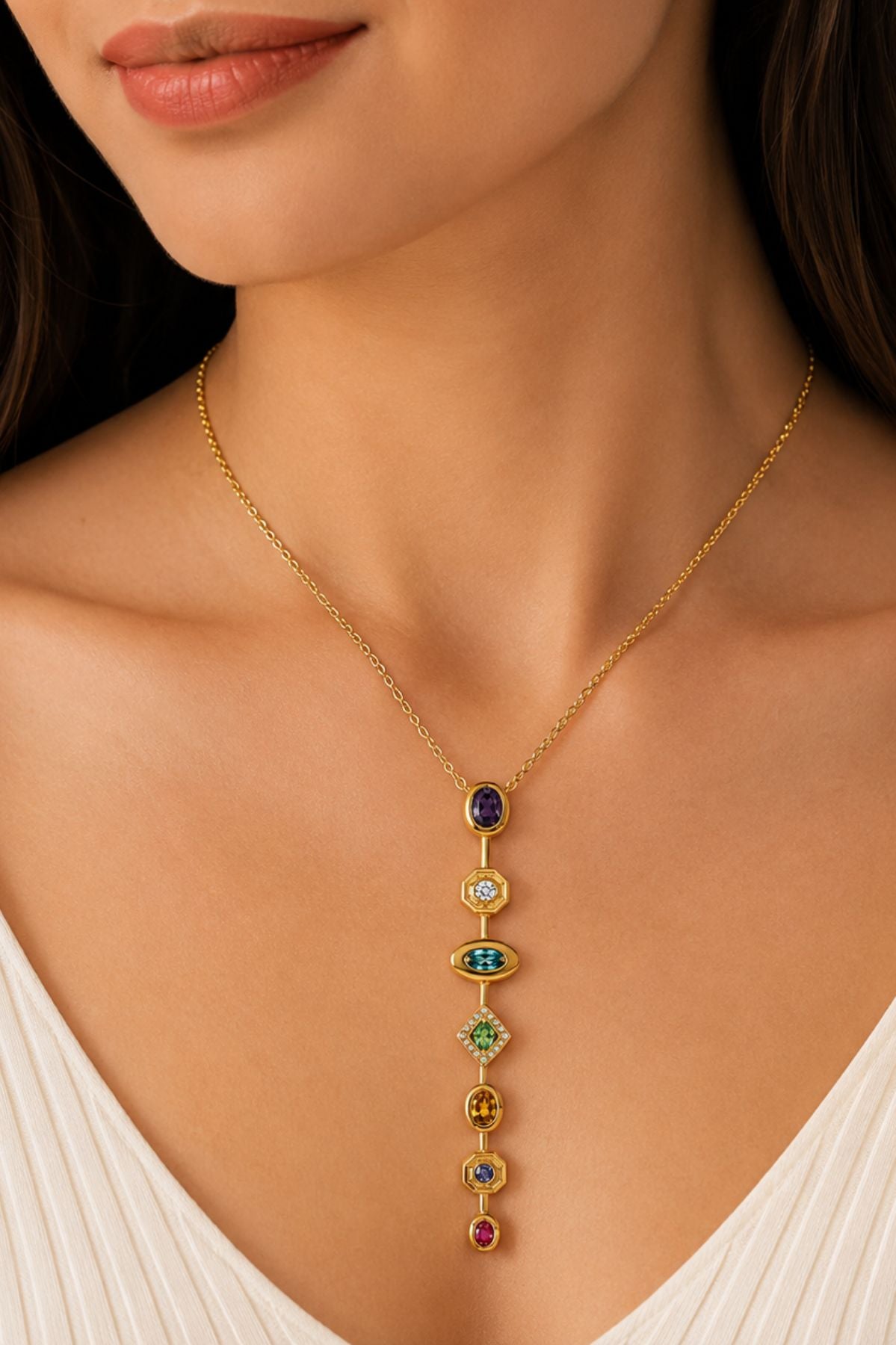 Gold Stones Studded Statement Chain