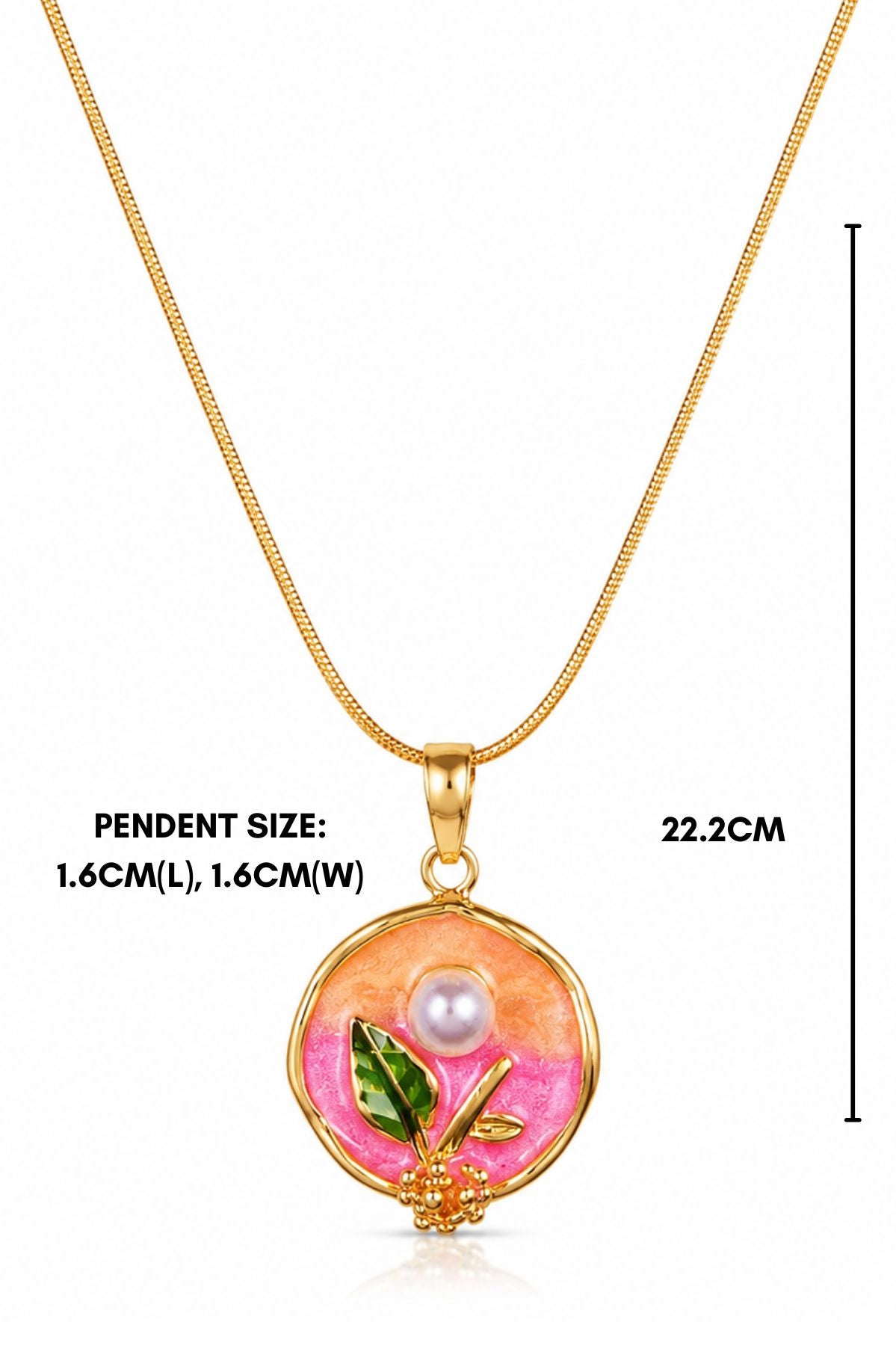 Gold Pearl Resin Art Oval Pendant Chain
