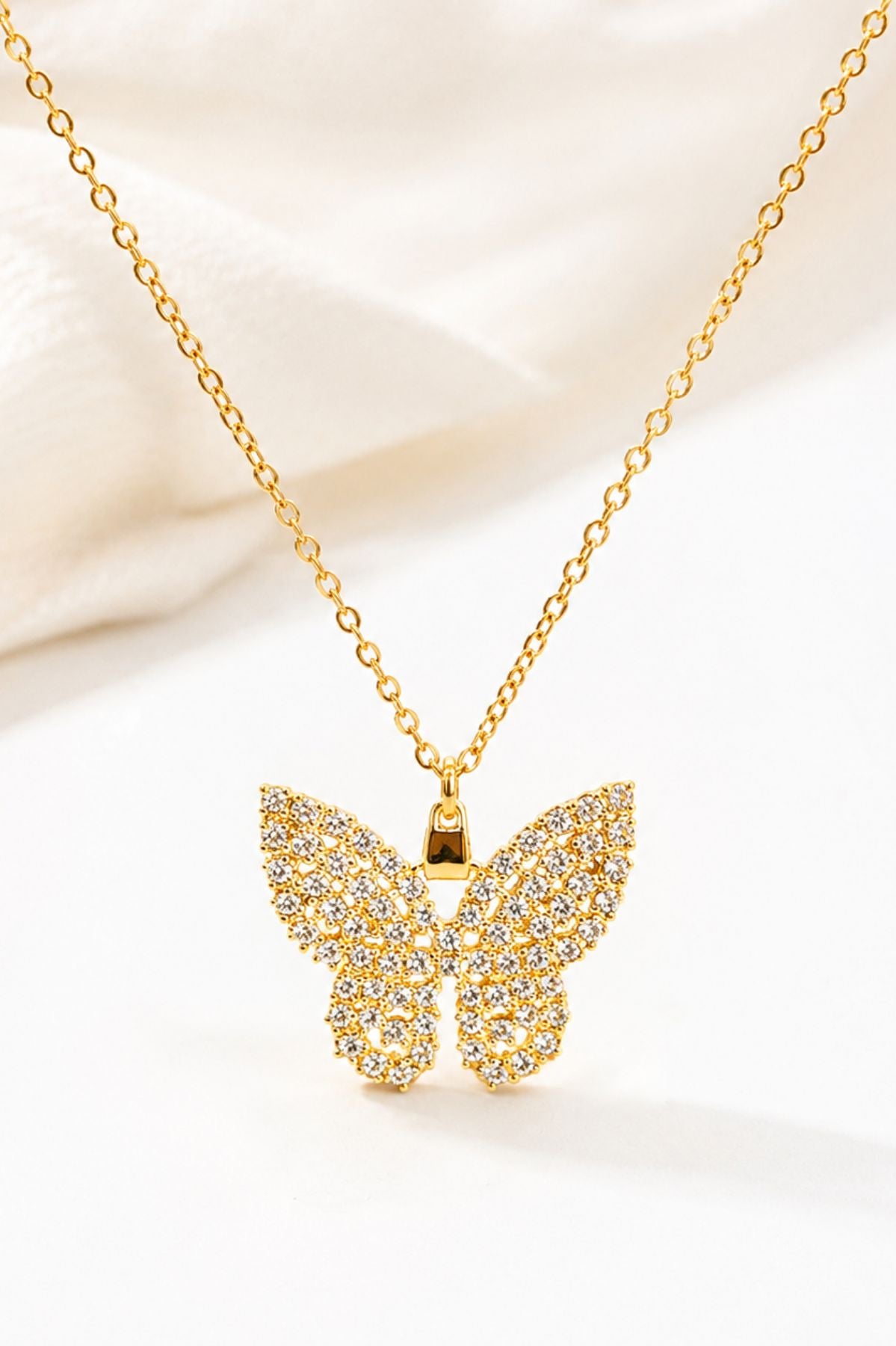 Gold Rhinestone Butterfly Pendant Chain