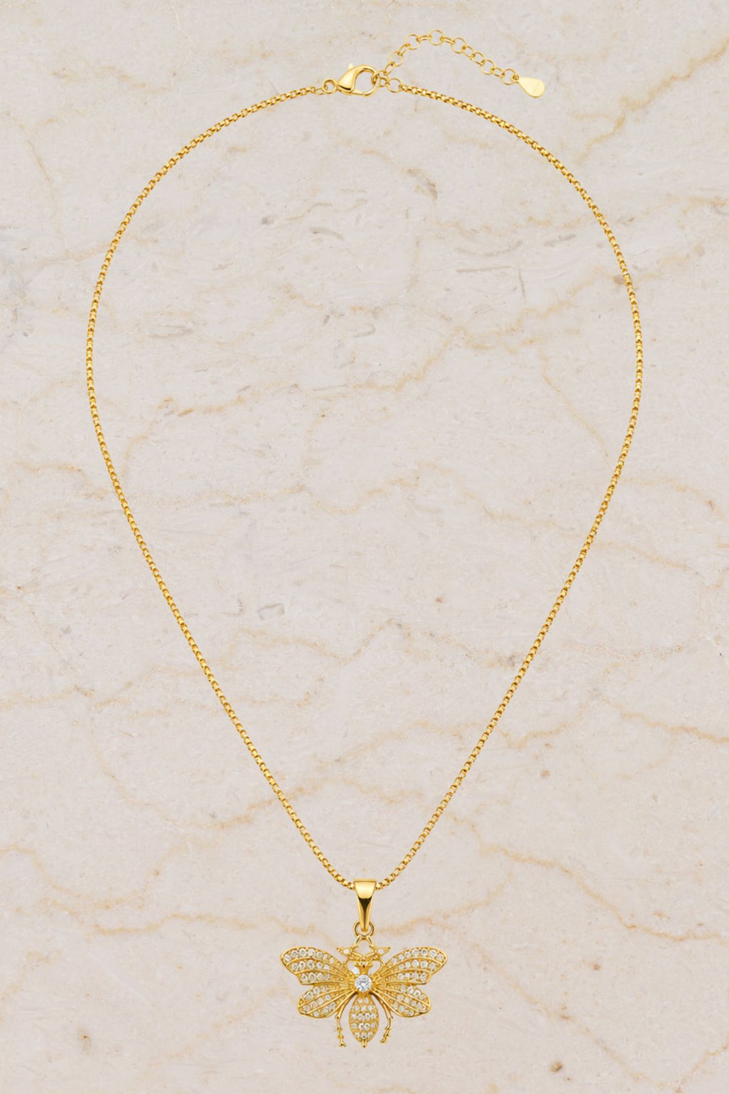 Gold Diamond Bee Pendant Chain