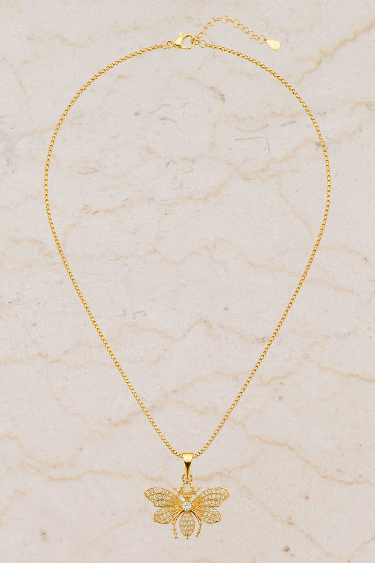 Gold Diamond Bee Pendant Chain