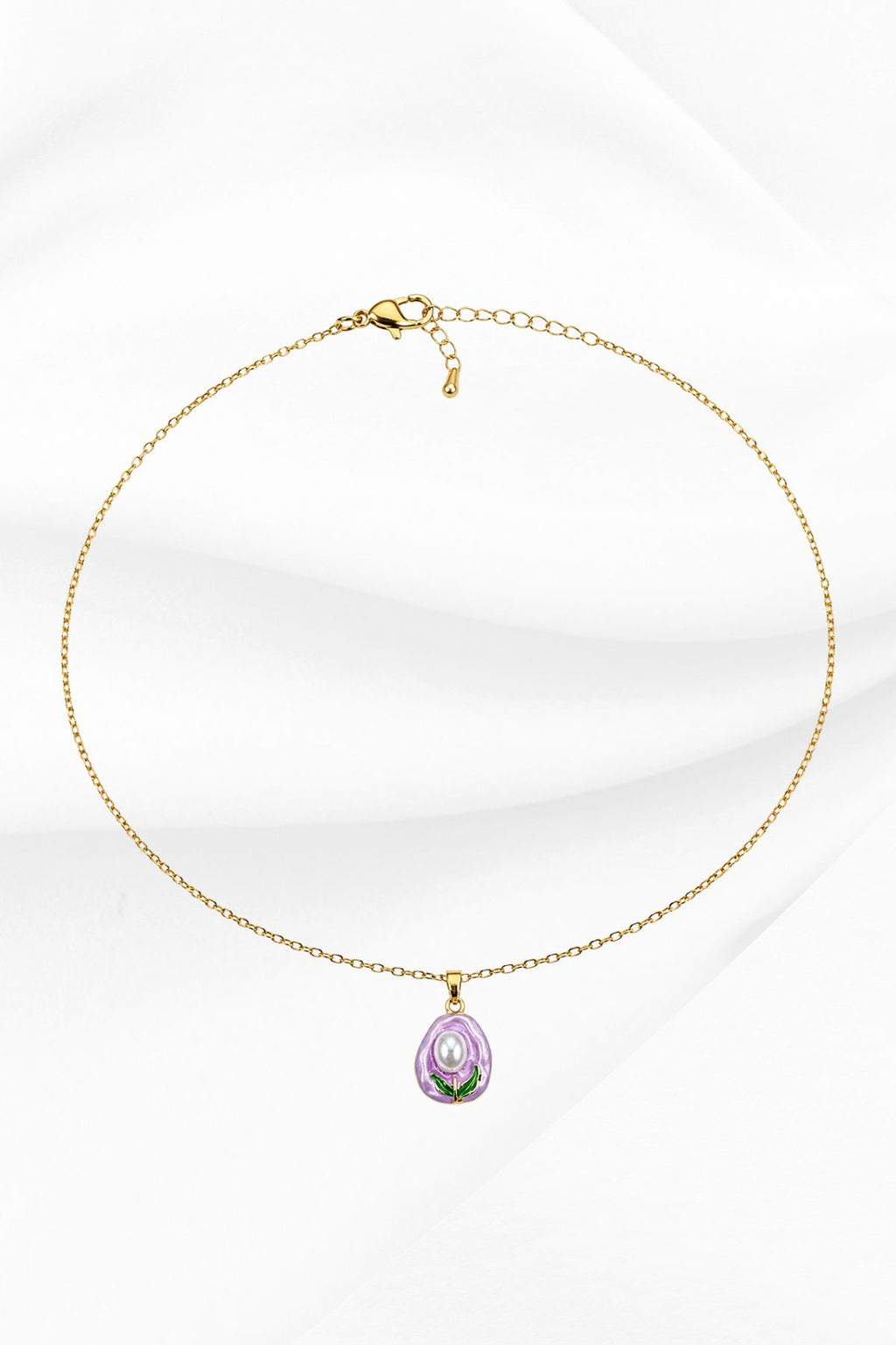 Gold & Purple Shell with Pearl Pendant Chain