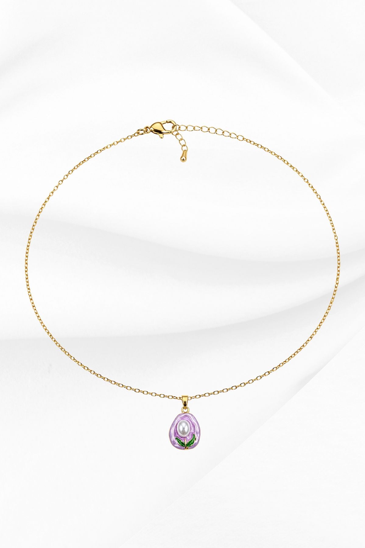 Gold & Purple Shell with Pearl Pendant Chain