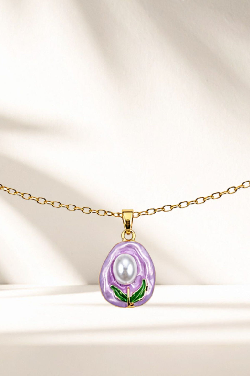 Gold & Purple Shell with Pearl Pendant Chain
