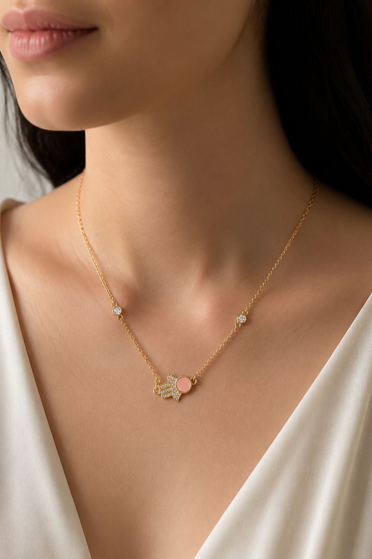 Gold Hamsa Hand Pendant Necklace