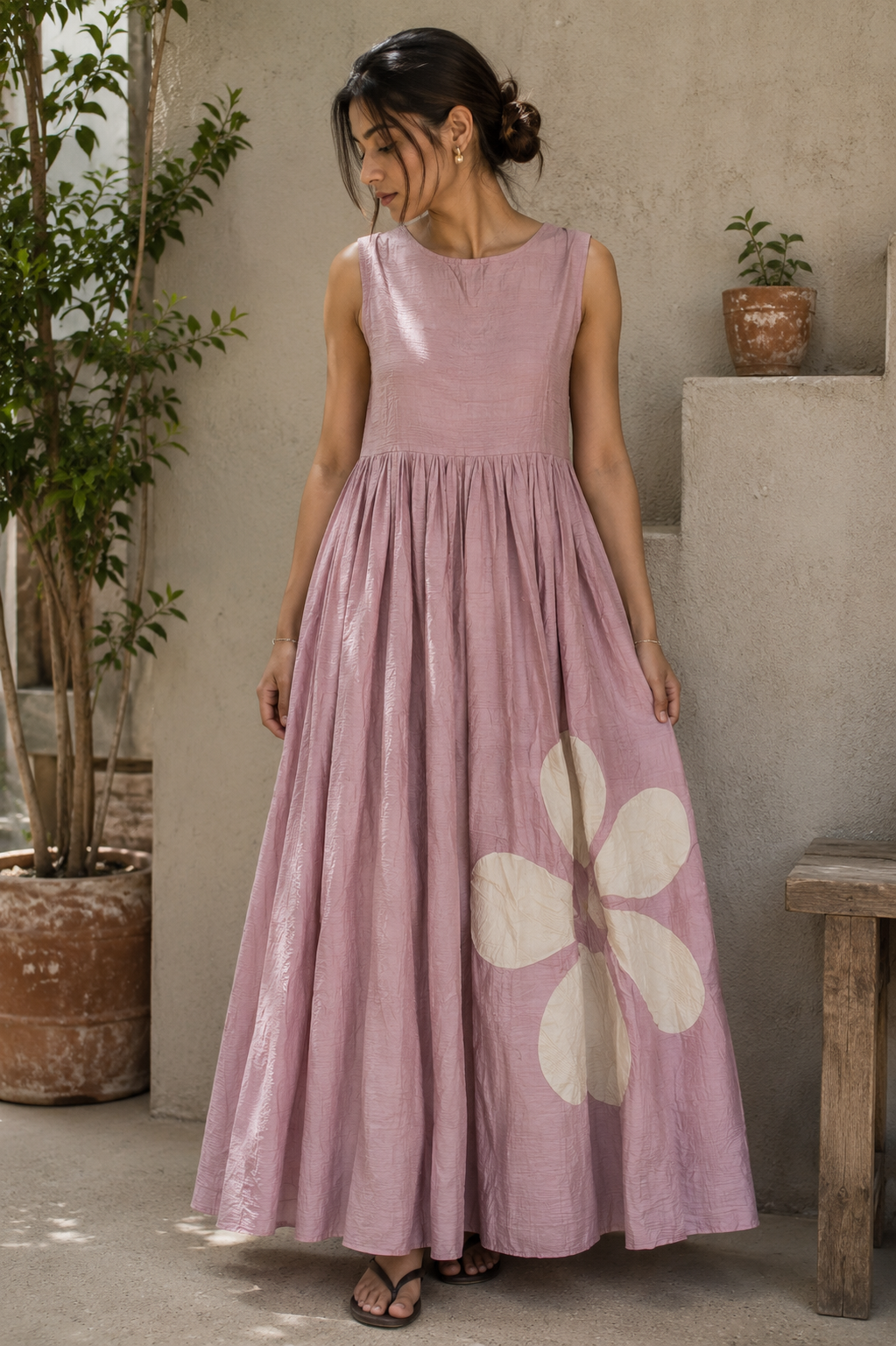 Light Purple Sleeveless Flowing Long Casual Dress for Women