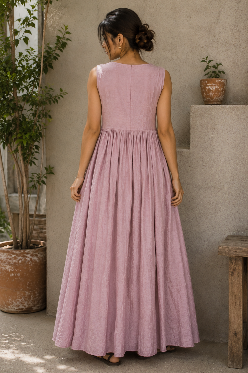 Light Purple Sleeveless Flowing Long Casual Dress for Women