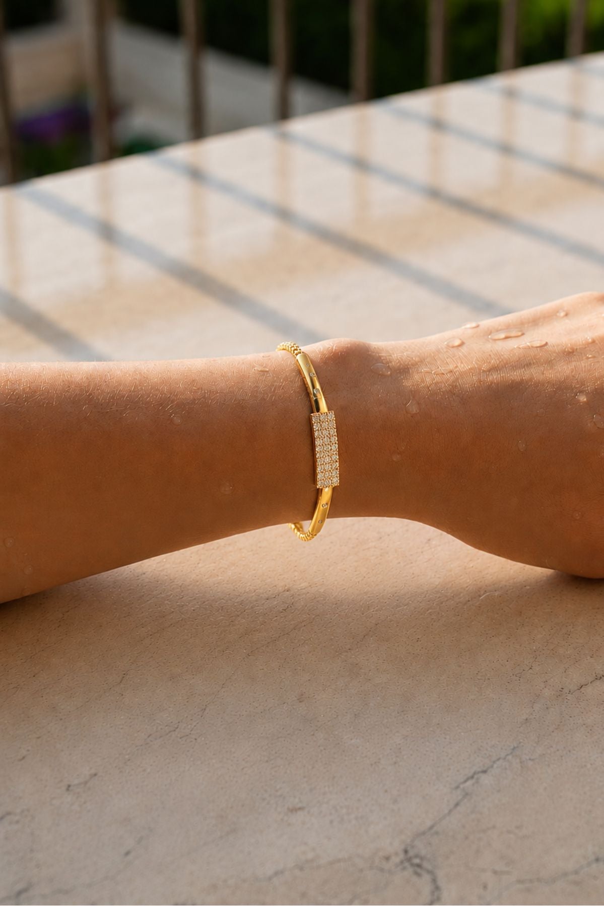 Gold-Plated Crystal-Embellished Bar Bracelet