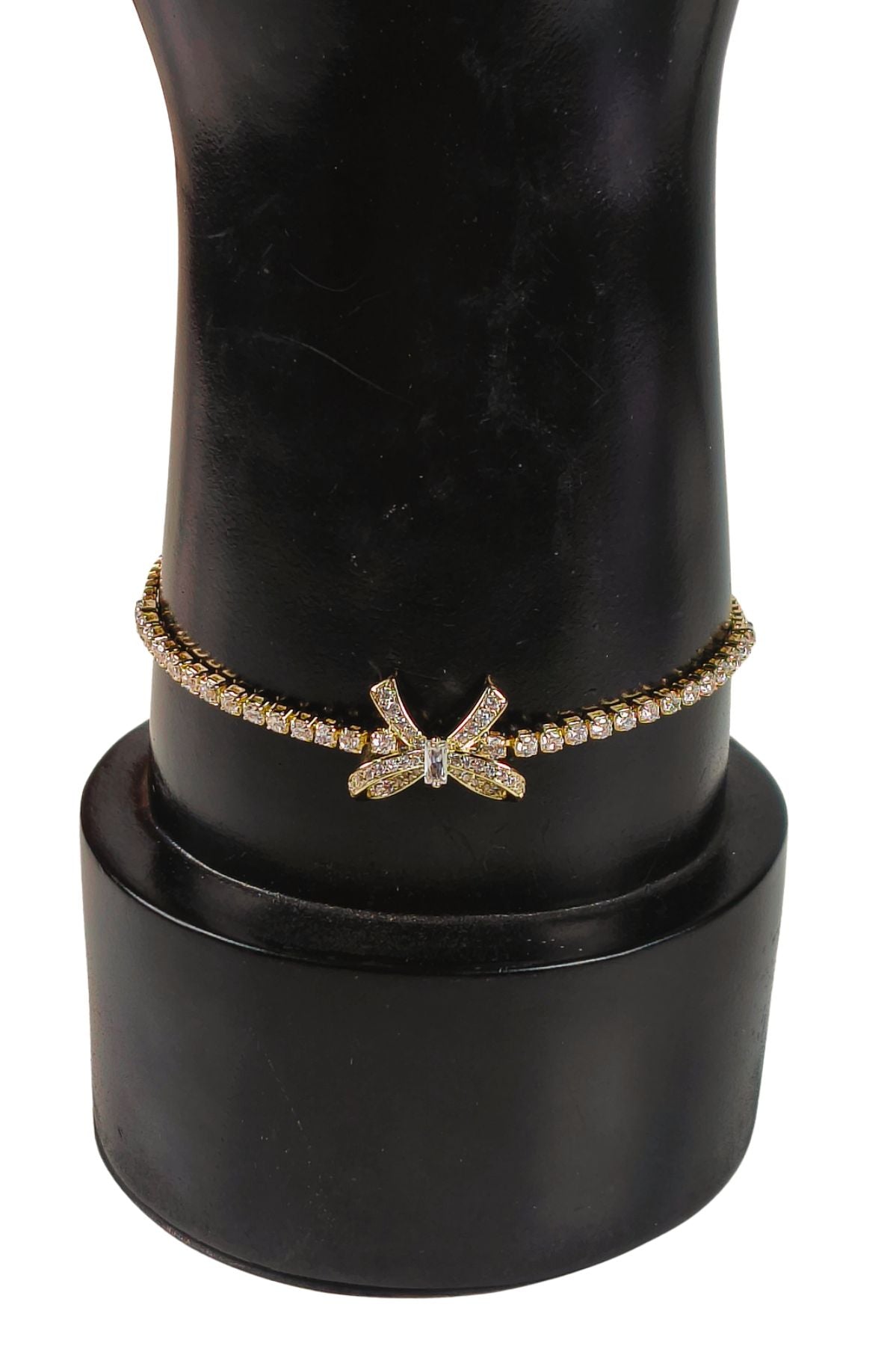 Gold-Plated Bow Charm Tennis Bracelet
