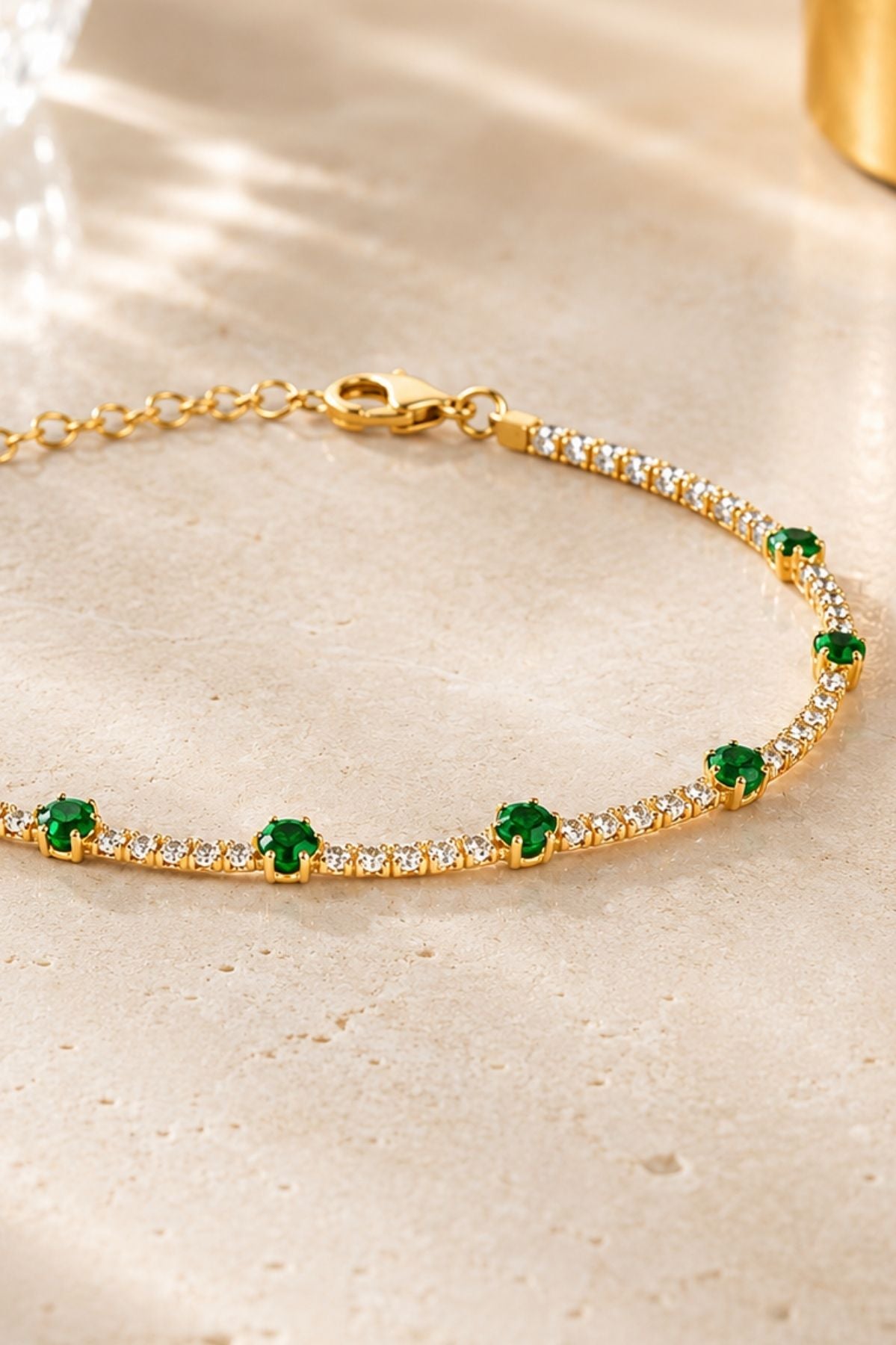 Green Gemstones Gold-Toned Tennis Bracelet